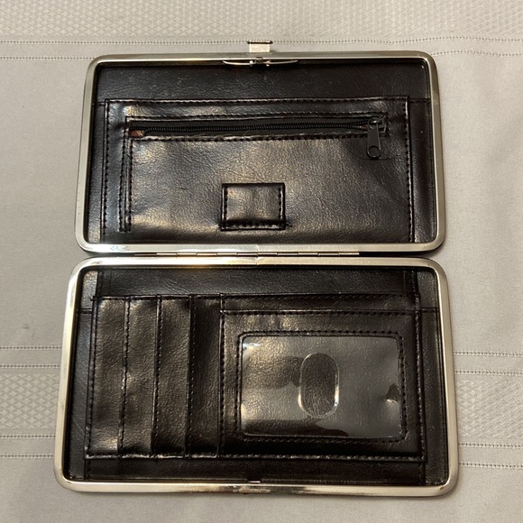 Brown Crocodile Print Snap Closure Womens Wallet Silvertone Heart Embellishment - Picture 4 of 14